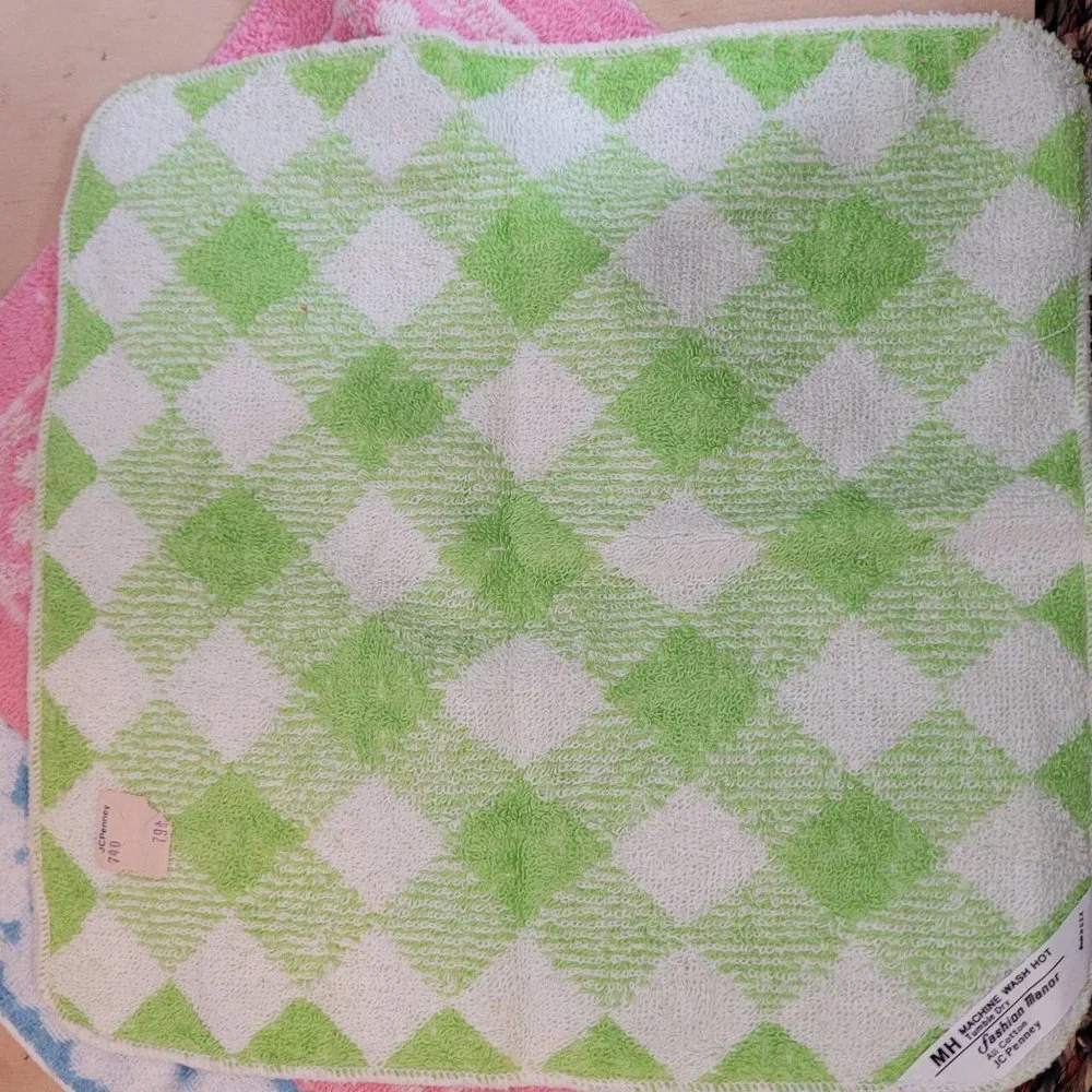 Vintage Fashion Manor Washcloth Lot of 5 Floral Checker Abstract 70s 80s